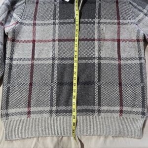 Gray and Red Plaid Men's Sweater